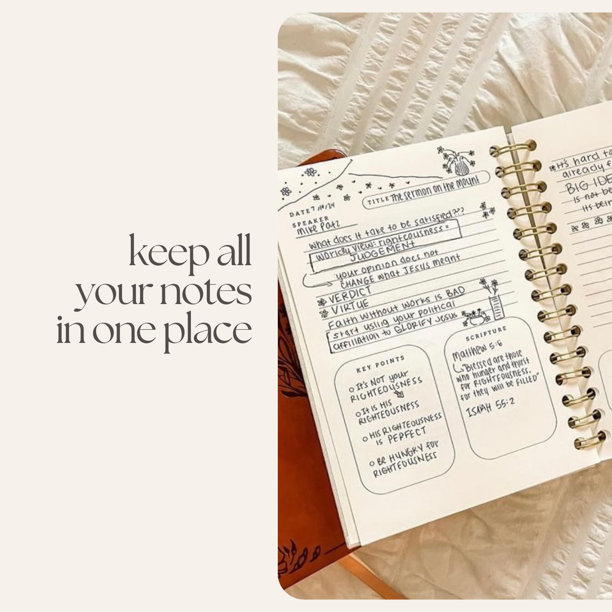 Church Notes Journal - White Spiral Linen