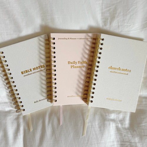 Journal Trio: Bible Notes, Church Notes, & Planner - Pink or White - Save 10%