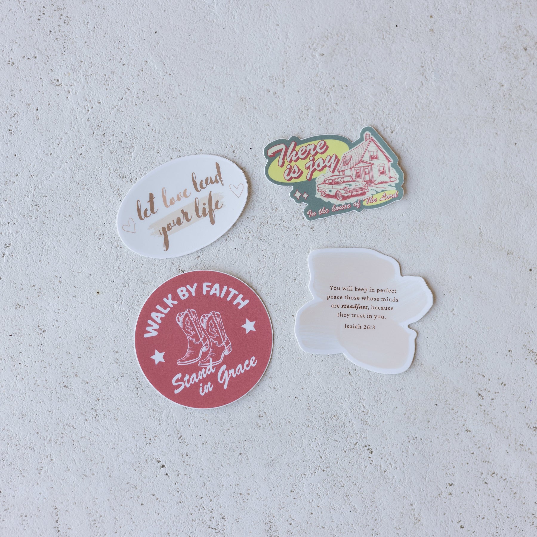 Set of 4 western Christian stickers by Steadfast & Sustained