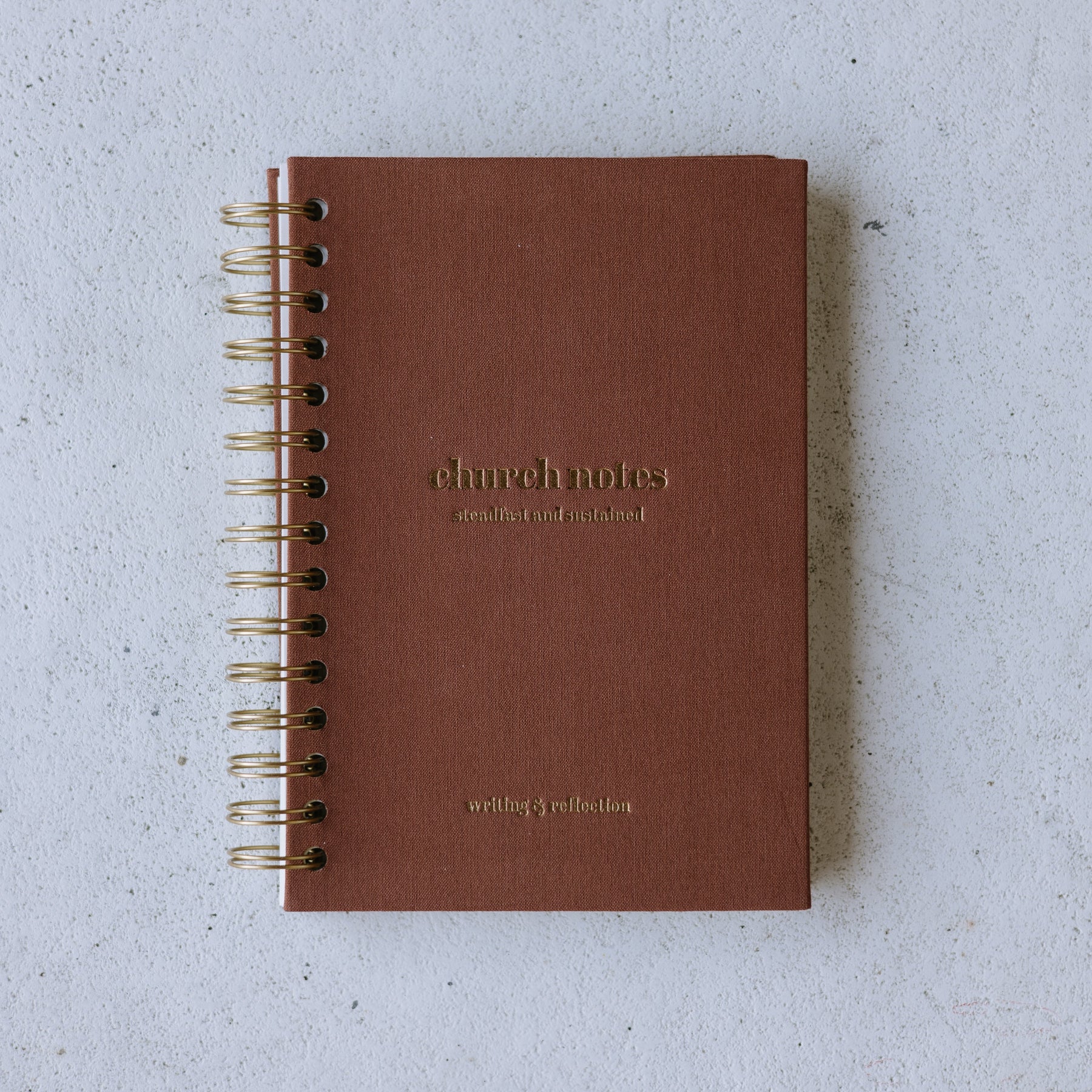 Church Notes Journal Spiral — close-up detail of engraved cover text