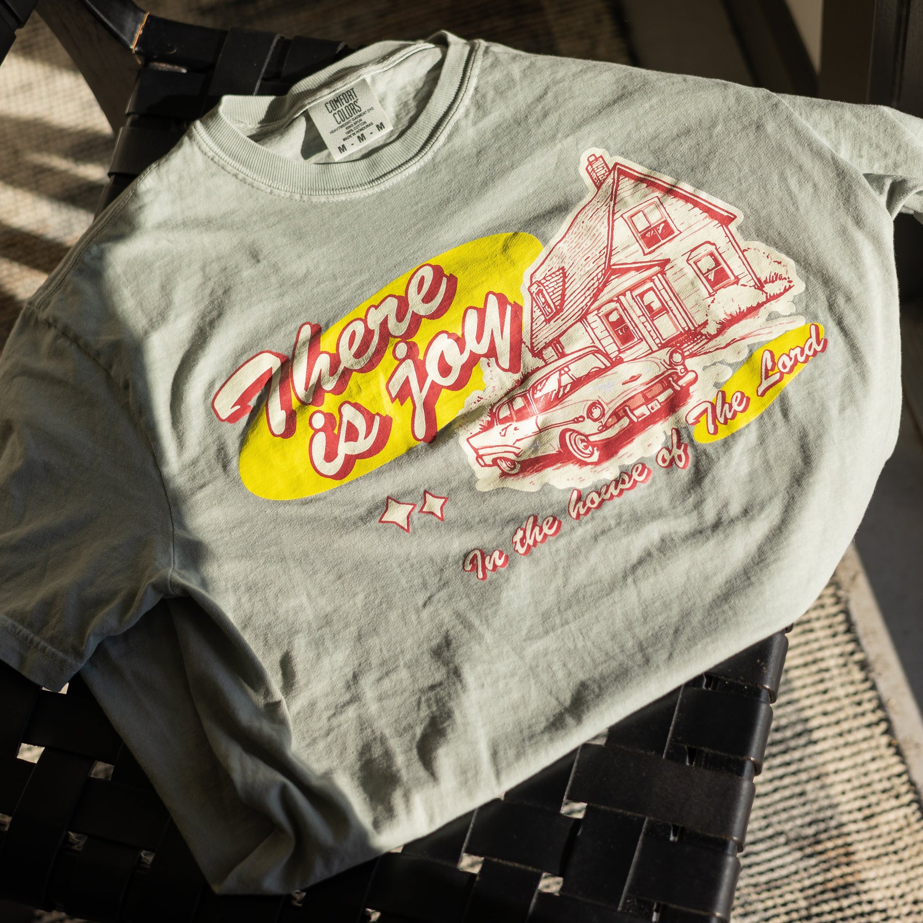 There Is Joy in the House of the Lord Christian tee in sage green, Psalm 122:1