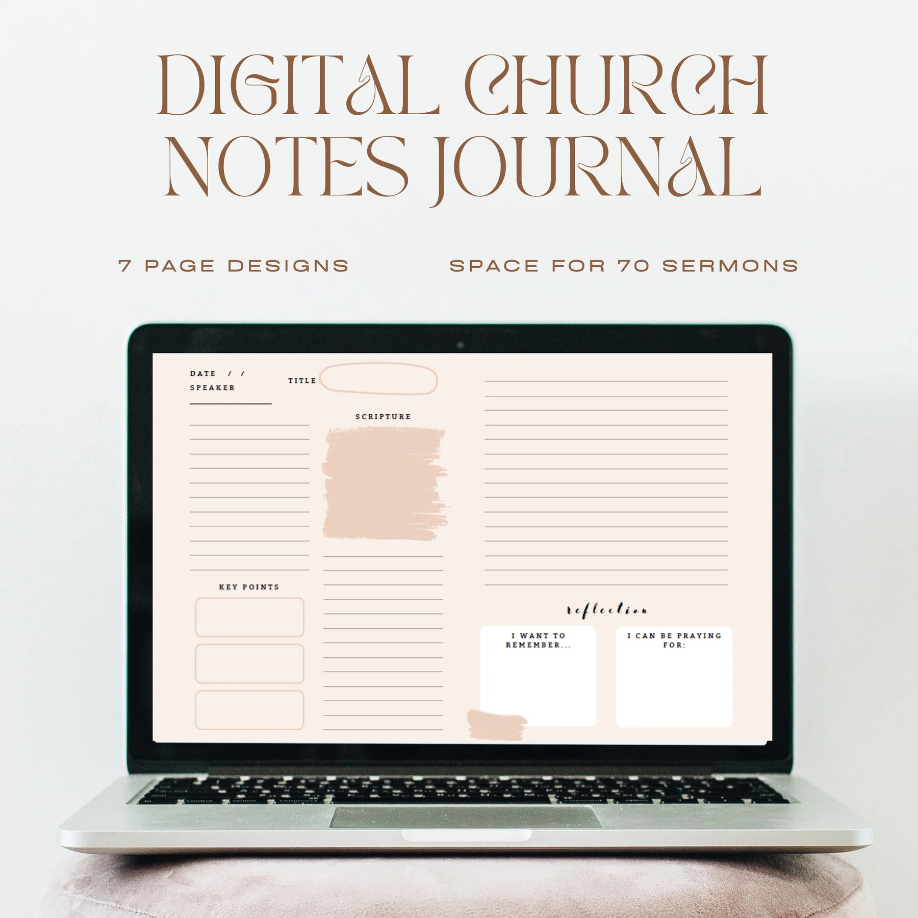 Digital Church Notes Journal in pink — printable sermon notes PDF