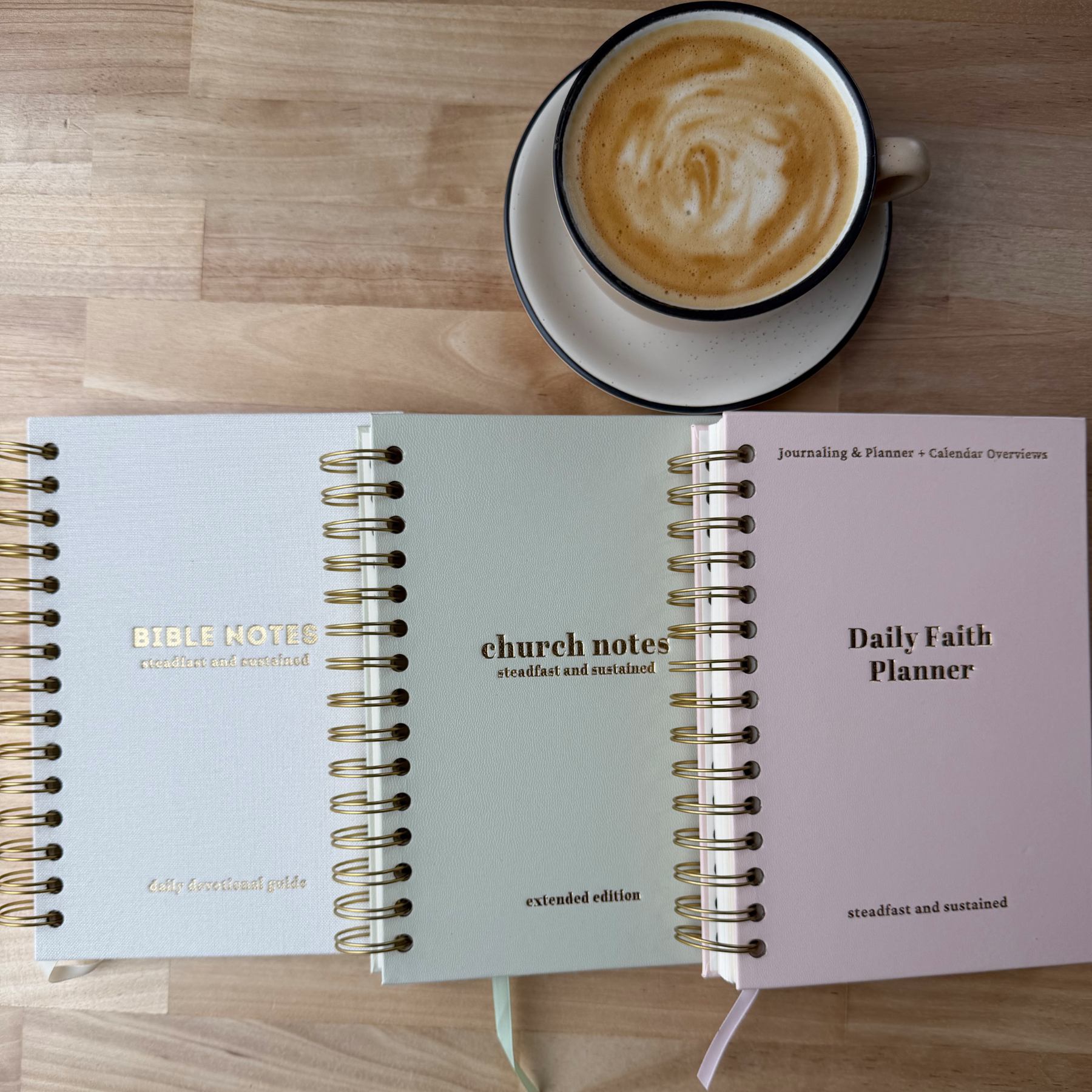 Faith journal trio set: Bible Notes Journal, Church Notes Journal, and daily planner