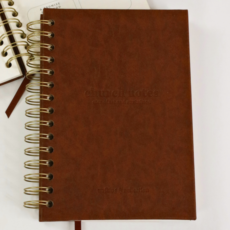 Church Notes Journal Spiral | Stay Focused & Grow in Faith Weekly - Brown Faux Leather / 6 x 8"