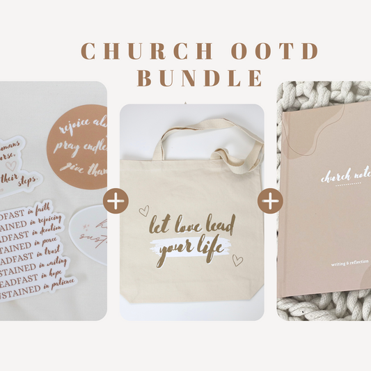 Church Bundle: Church Notes Journal, Tote Bag, & 4 Stickers