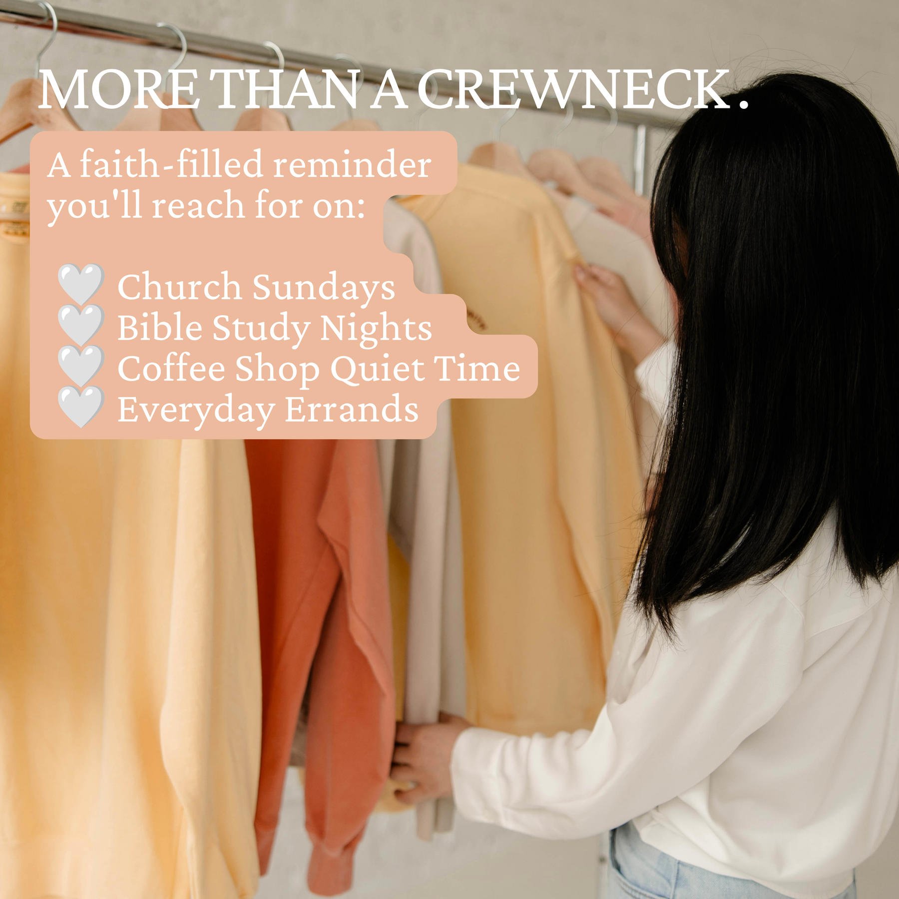 Walk By Faith Stand In Grace Christian sweatshirt lifestyle image showing faith-based crewneck styled for church, Bible study, coffee shop quiet time, and everyday wear.