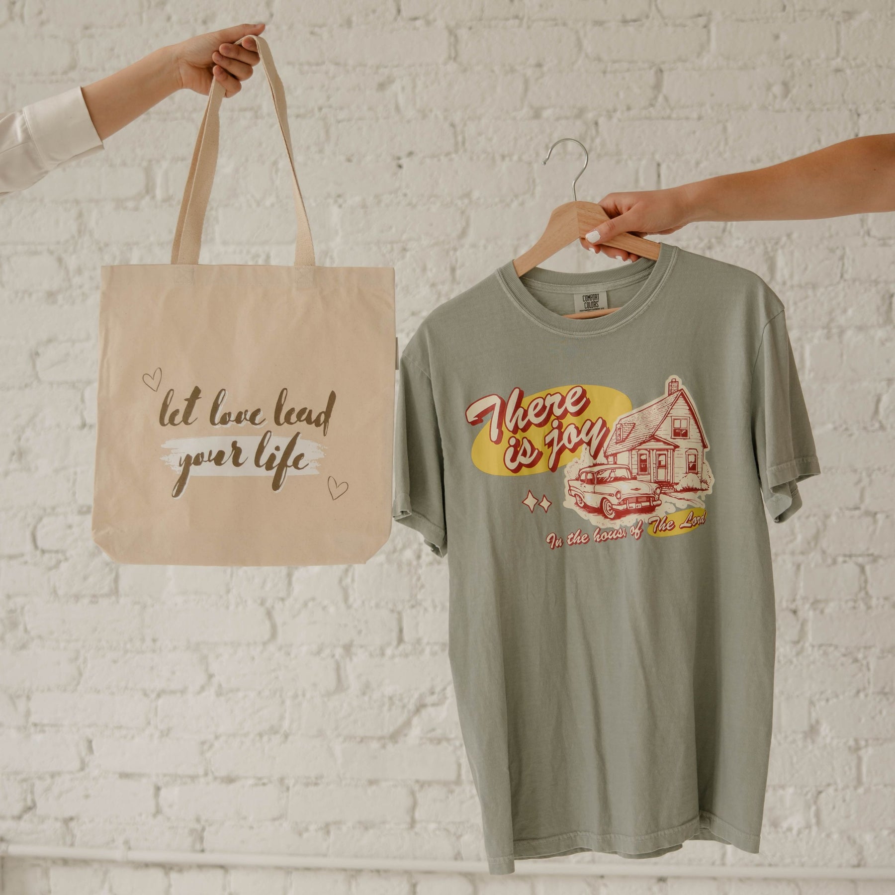 Faith-based canvas tote bag with Let Love Lead Your Life design