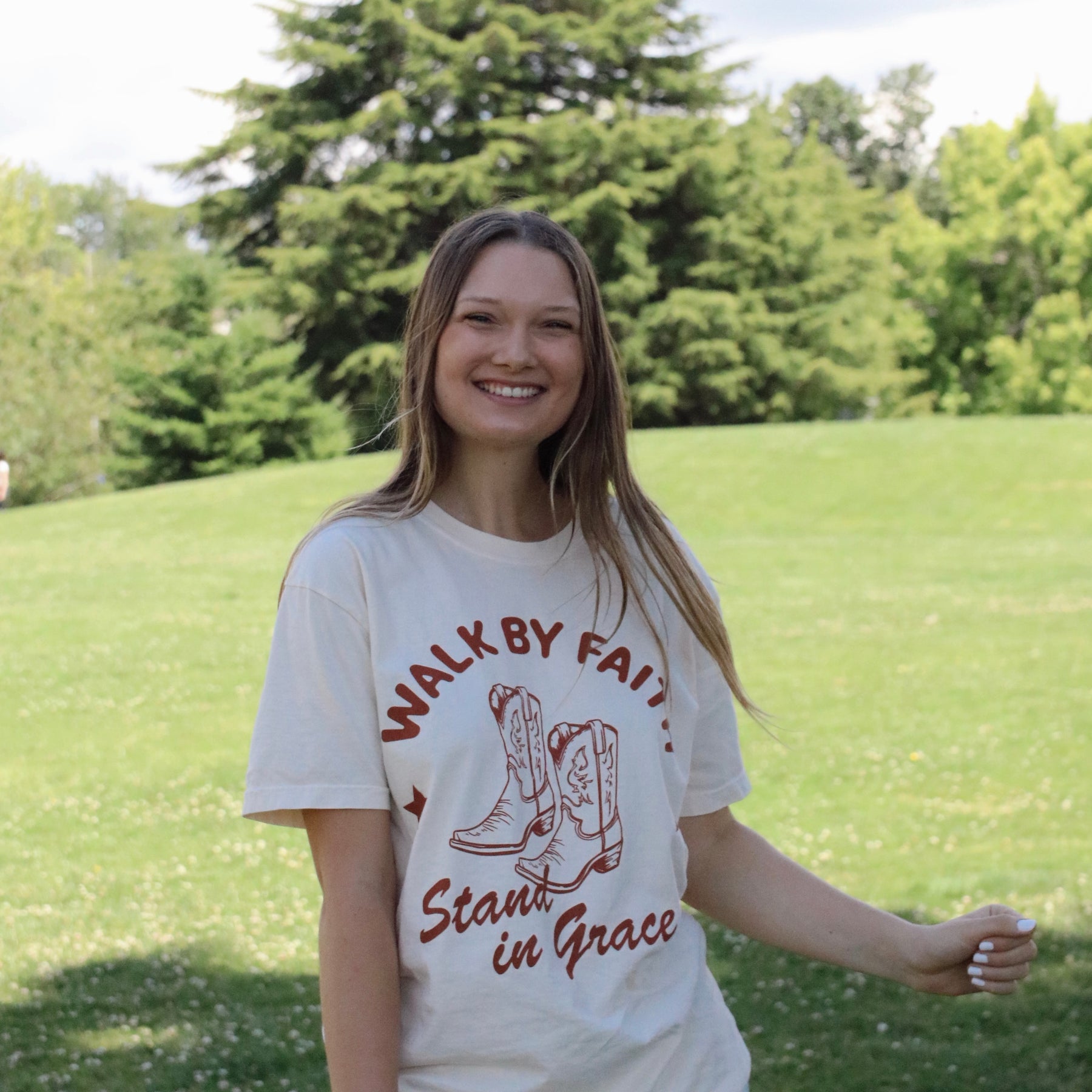 Western-inspired Christian tee — Walk by Faith, Stand in Grace